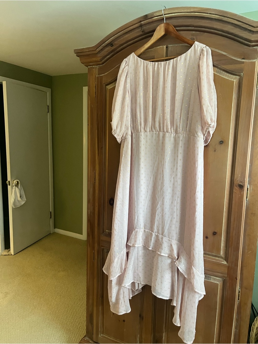 Eloquii Soft Pink V-Neck Ruffle Maxi Dress